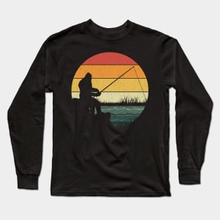 Bigfoot Fishing Retro Sasquatch Long Sleeve T-Shirt